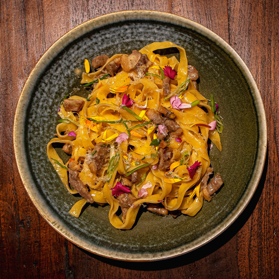 Little Biddy Gin Cured Duck Bacon Fettuccine